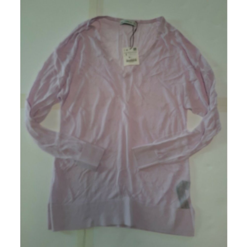 Zara knit womens lightweight pink loose weave v-neck long sleeve sweater size S